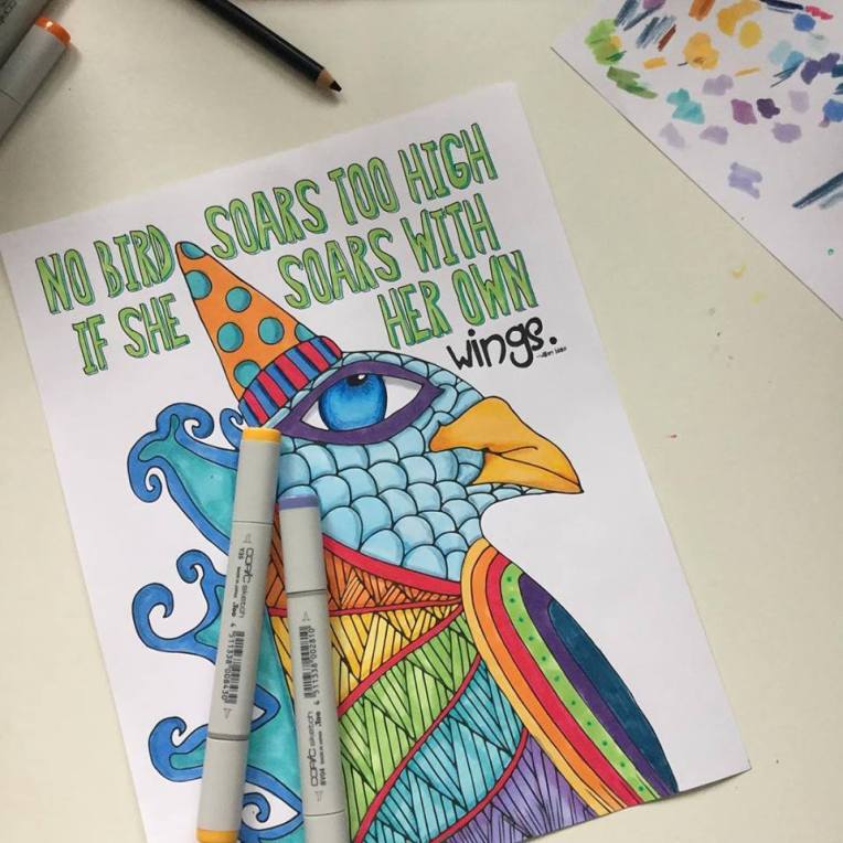 no bird soars too high colored page